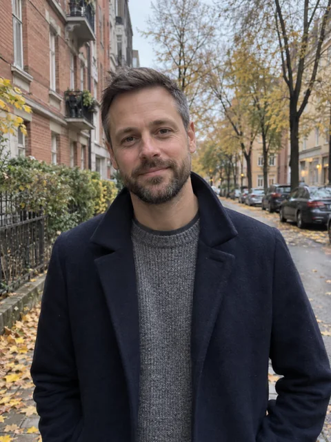 Henrik Berg Gundersen i en gate på Torshov i Oslo om høsten